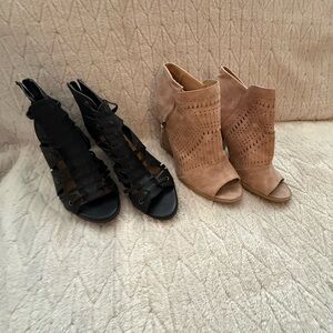 Maurices Taupe Suede Perforated Peep-Toe Ankle Boots